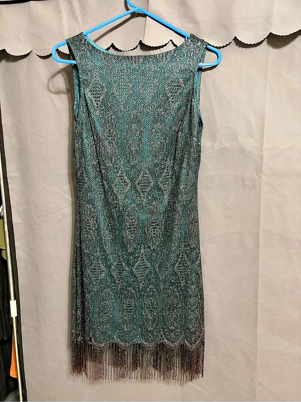 hourglass Metallic Geometric Fringe Midi Dress Large Like New
